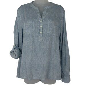 Carve Designs Top shirt Moorea Long Sleeve M Blue White Stripe Organic Cotton